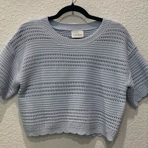 Pink Rose Powder Blue Open-Knit Cropped Sweater